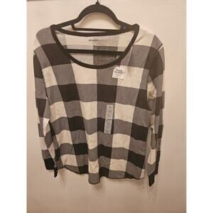Old Navy Women's XL Black And White Plaid Long Sleeve Sleep PJ Shirt NWT